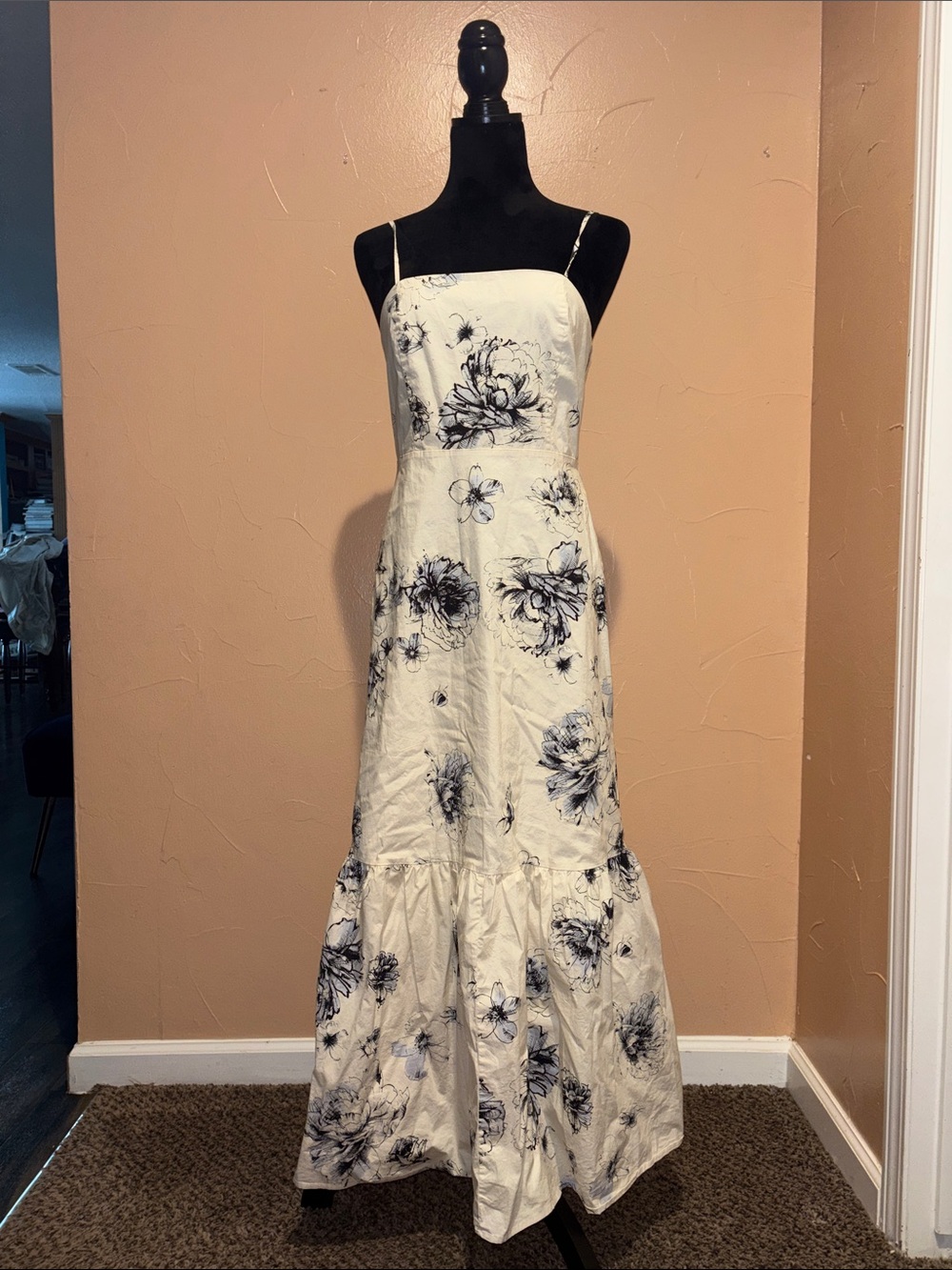 Express White Maxi Dress with Black Floral Print